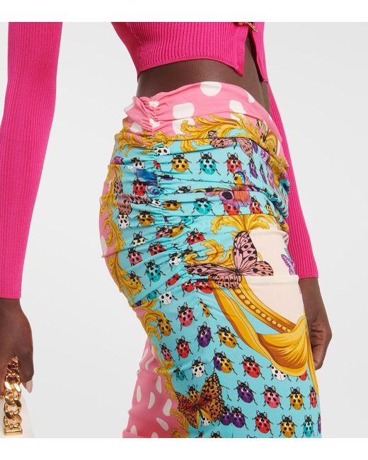 Versace Multicolor Printed Draped Midi Skirt