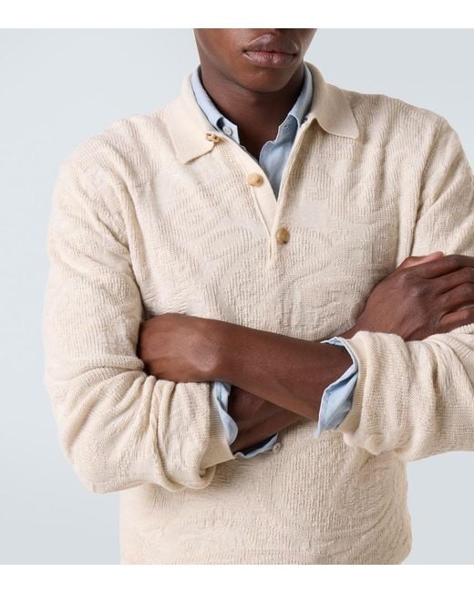 Etro Natural Jacquard Wool-Blend Polo Sweater for men