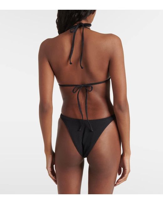 SAME Black Floral-applique Triangle Bikini Top