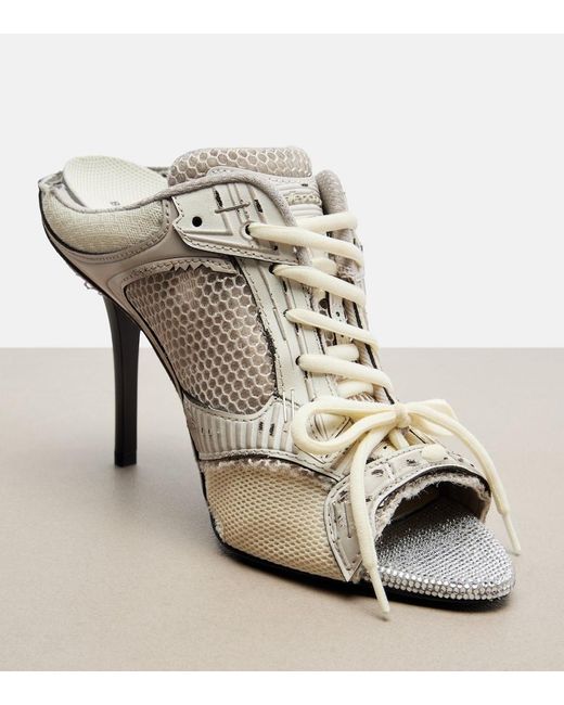 Balenciaga White Stapler Embellished Leather-Trimmed Mules