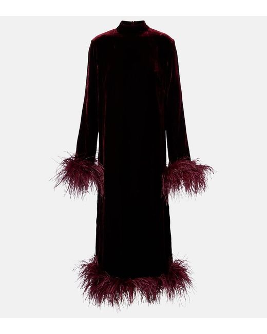 Taller Marmo Black Gina Venti Feather-Trimmed Midi Dress