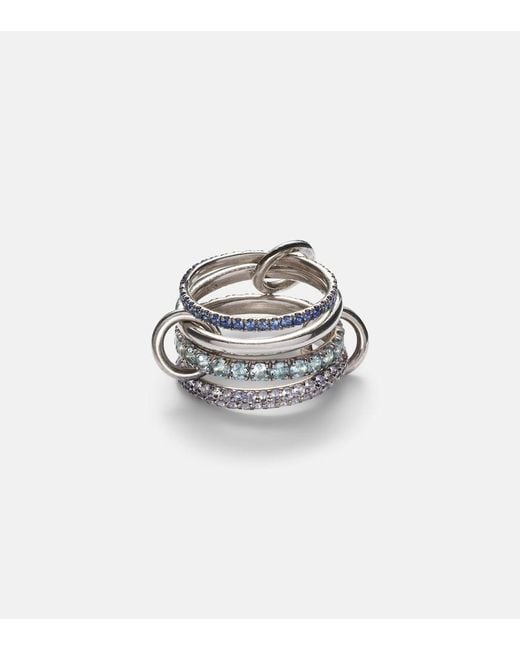 Spinelli Kilcollin White Iris Sterling Linked Ring With Sapphires, Aquamarine And Tanzanite