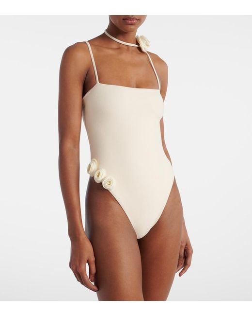 SAME White Rose Choker Asymmetrical Swimsuit