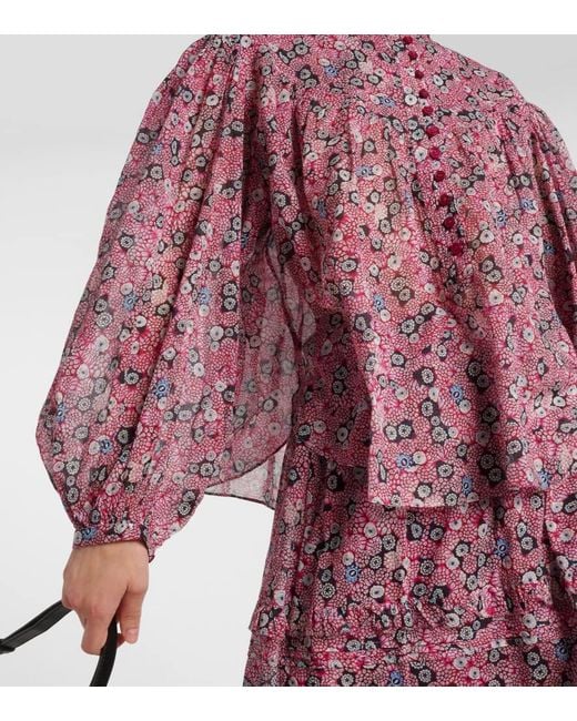 Isabel Marant Red Salika Printed Cotton Voile Blouse