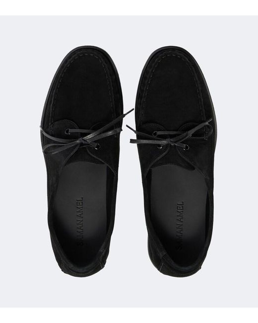Saman Amel Black City Moc Suede Boat Shoes for men