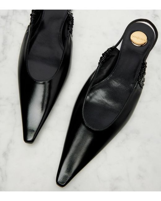 Saint Laurent Black Leather Slingback Flats