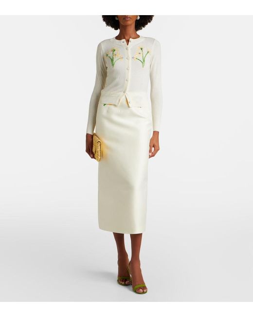 LEO LIN Natural Quinn Embellished Wool And Silk Midi Skirt