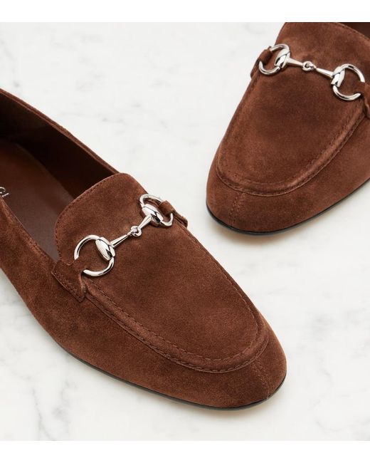 Gucci Brown Jordaan Horsebit Suede Loafers