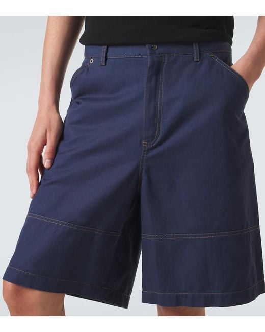 Moncler Blue Cotton And Linen Gabardine Shorts for men