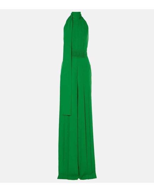 Elie Saab Green Open-Back Crepe Jumpsuit