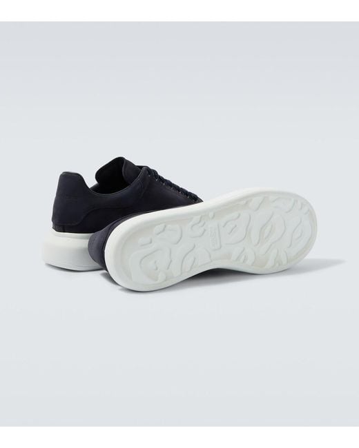 McQueen Blue Oversized Suede-Trimmed Leather Sneakers for men