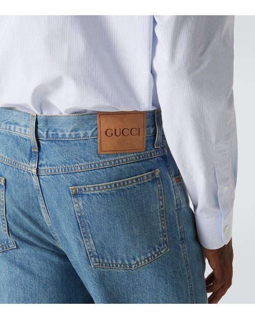 Jeans Slim Con Gg De Tiro Medio Gucci de hombre de color Blue