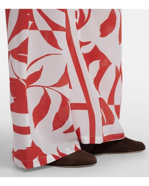 Max Mara Red Voto Printed Silk Wide-Leg Pants