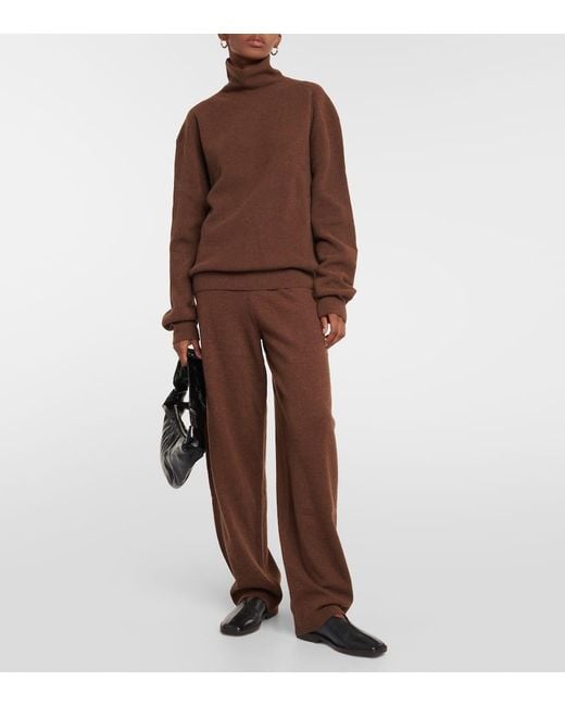 Pantalones rectos de lana de tiro alto Lemaire de color Brown