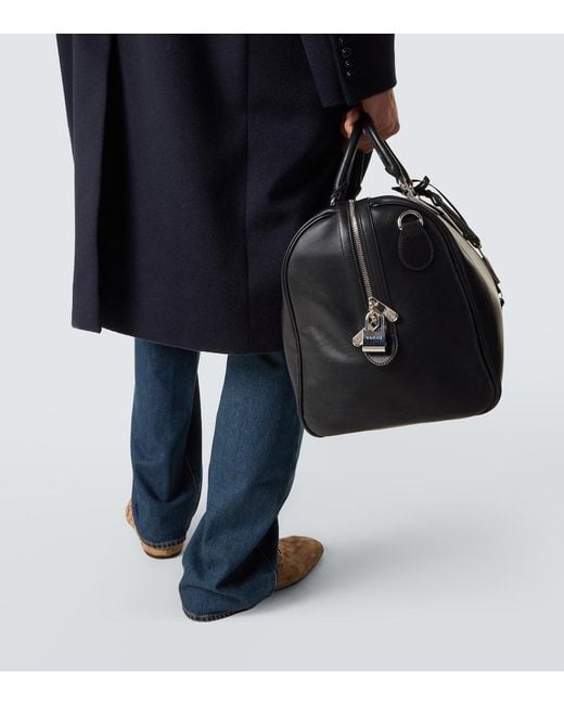 Gucci Black Web Trademark Medium Leather Duffel Bag for men