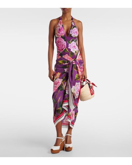 Dolce & Gabbana Pink Floral Cotton Beach Cover-Up