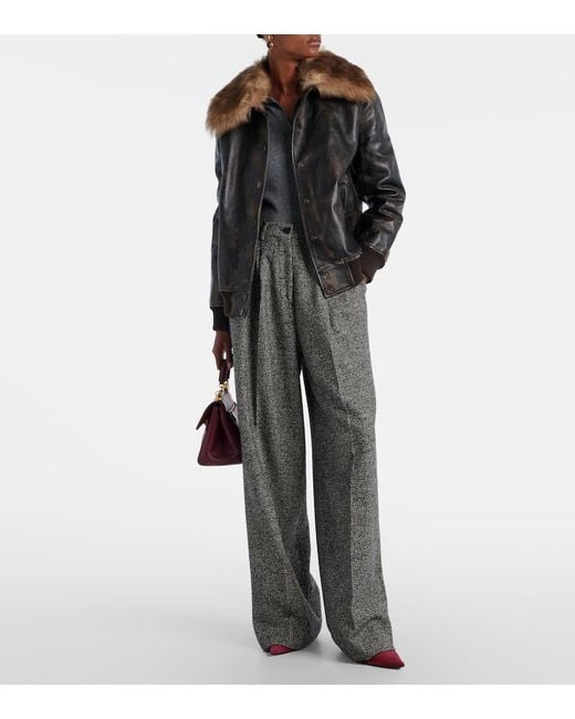 Dolce & Gabbana Gray Pleated Wool-Blend Wide-Leg Pants