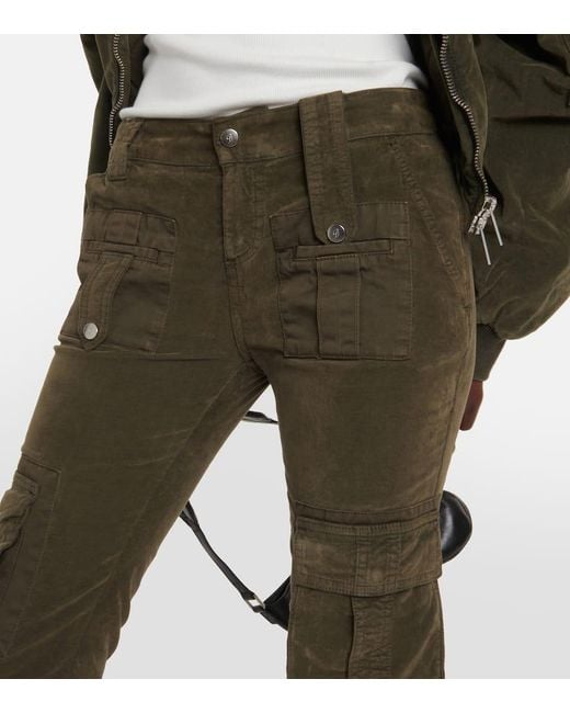 Blumarine Brown Low-Rise Velvet Flared Cargo Pants