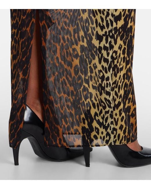 Alex Perry Brown Leopard-Print Mesh Gown