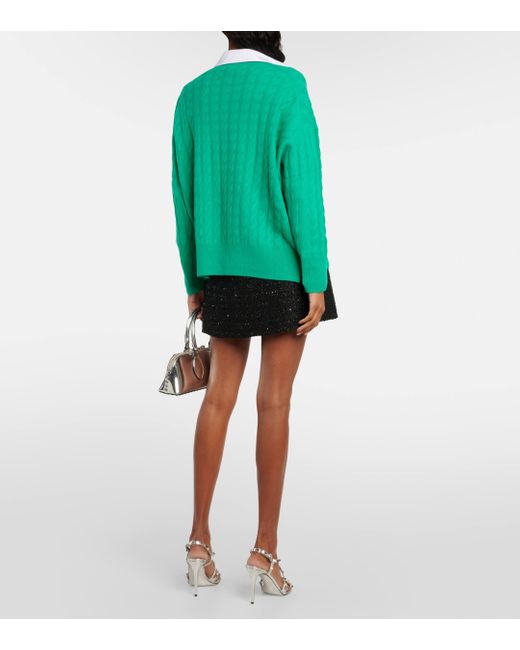 Jardin Des Orangers Green Cable-knit Wool And Cashmere Sweater
