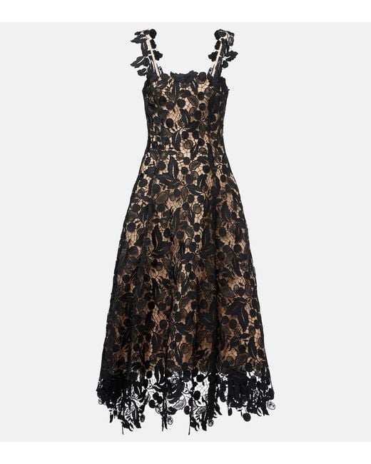 Oscar de la Renta Lace Guipure Cocktail Dress in Black | Lyst