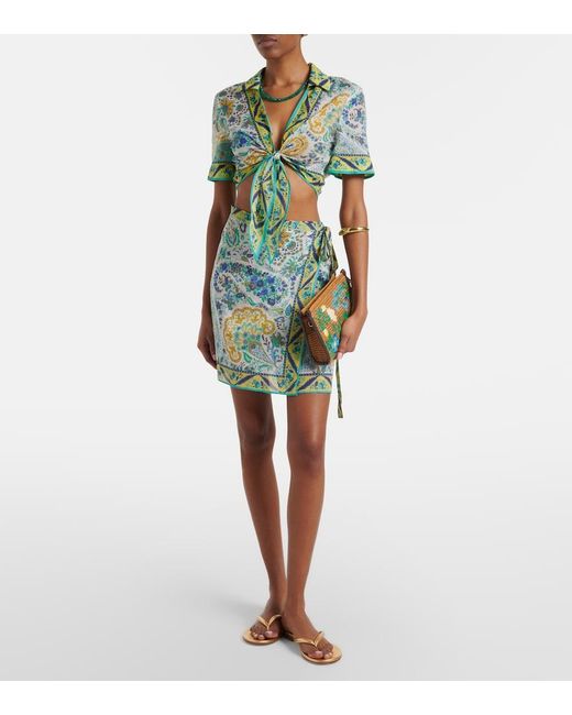 Etro Green Floral Cotton Beach Cover-Up