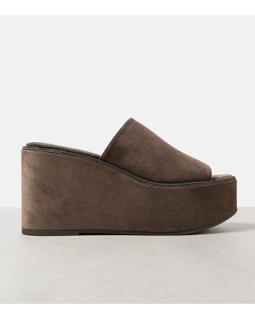 Brunello Cucinelli Brown Wedges With Almond Toe