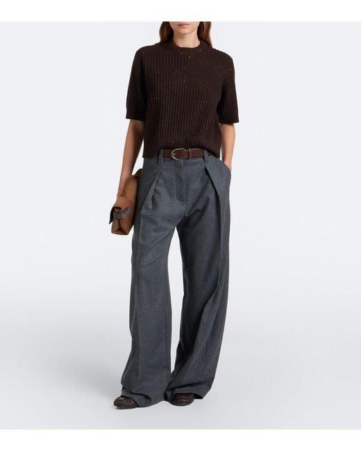 Brunello Cucinelli Black Ribbed-Knit Cashmere And Wool-Blend Sweater