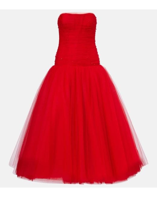Carolina Herrera Red Verzierte Robe Aus Tuell