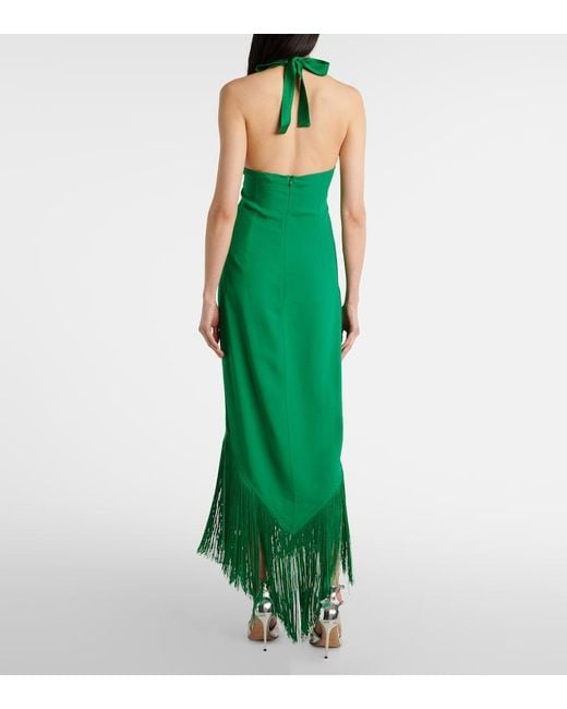 ‎Taller Marmo Green Nina Fringed Crepe Cady Maxi Dress