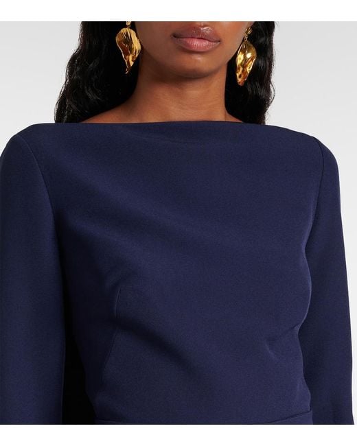 Safiyaa Blue Ginevra Caped Crepe Gown