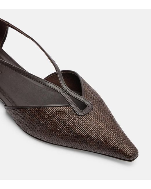 Max Mara Brown Volpino Leather-Trimmed Woven Ballet Flats