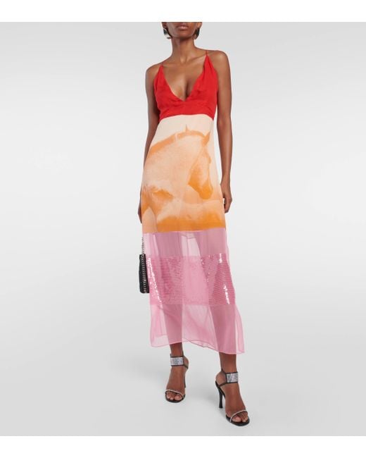 Stella McCartney Pink Sequined Silk Midi Dress