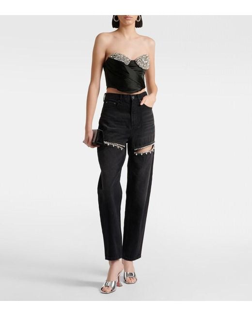 Area Black Crystal-embellished Cutout High-rise Straight-leg Jeans