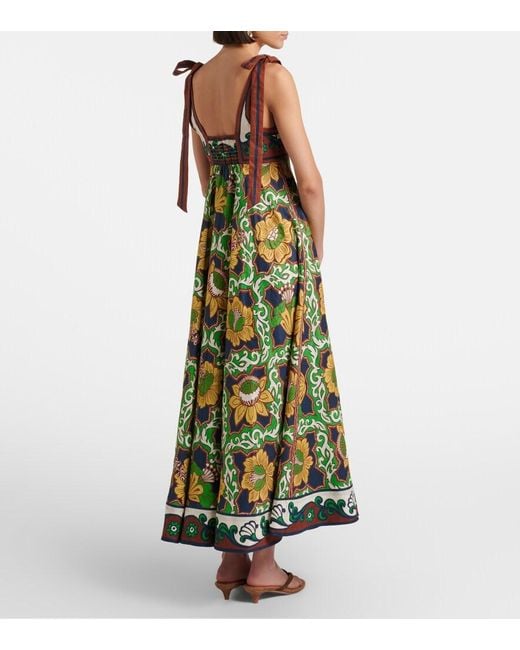 ALÉMAIS Green Liana Ballet Printed Linen Midi Dress