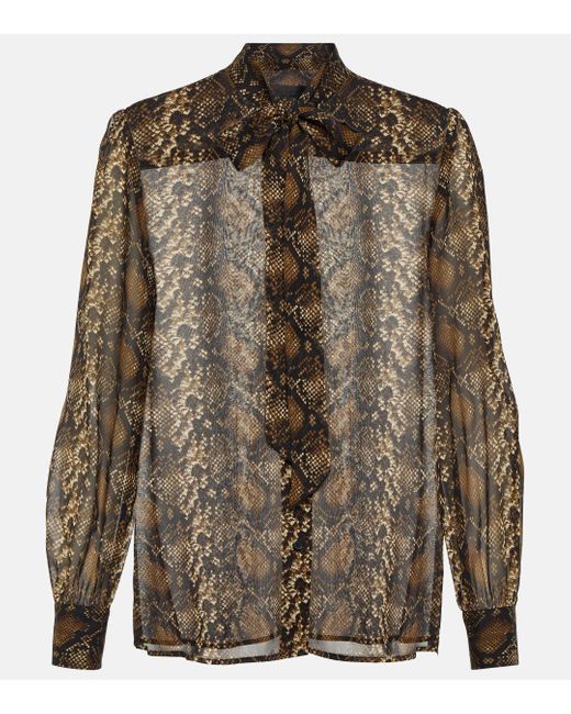 Nili Lotan Brown Carina Snake-effect Printed Silk Blouse