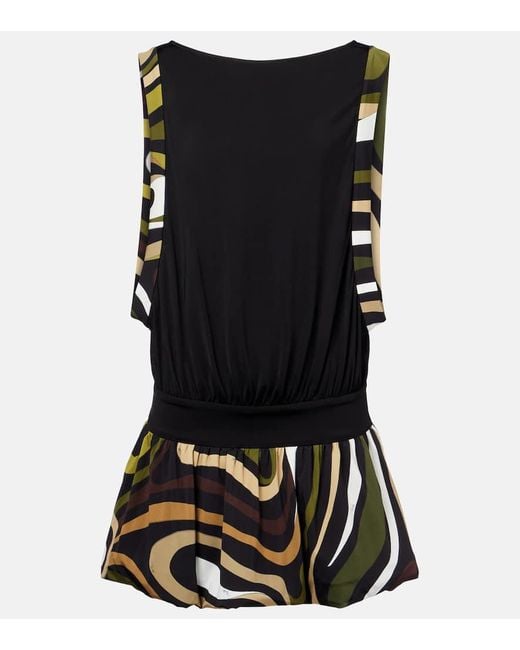 Emilio Pucci Black Marmo Gathered Jersey Minidress