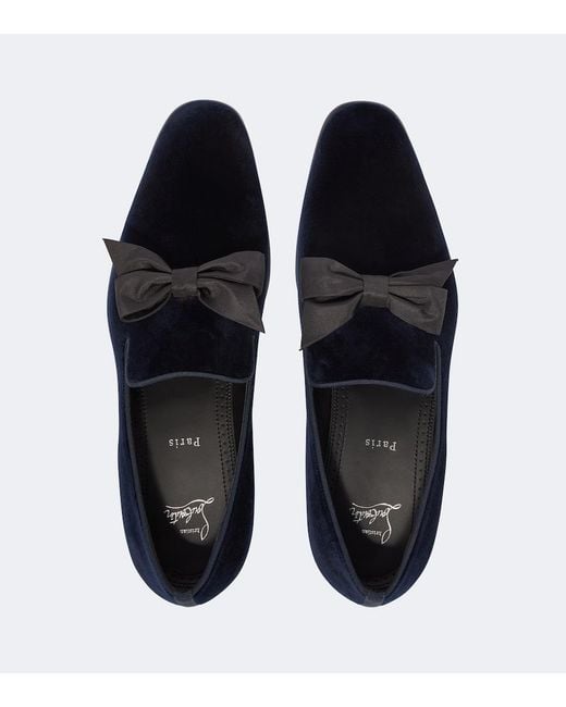 Christian Louboutin Black December First Bow-Detail Velvet Loafers for men