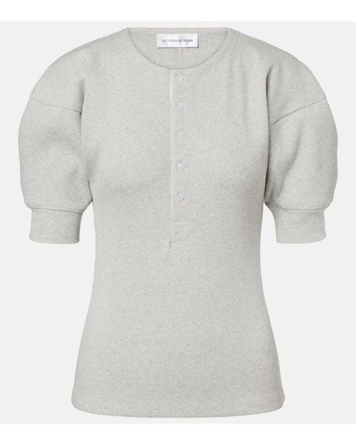Victoria Beckham Gray Cotton-Blend Henley Shirt