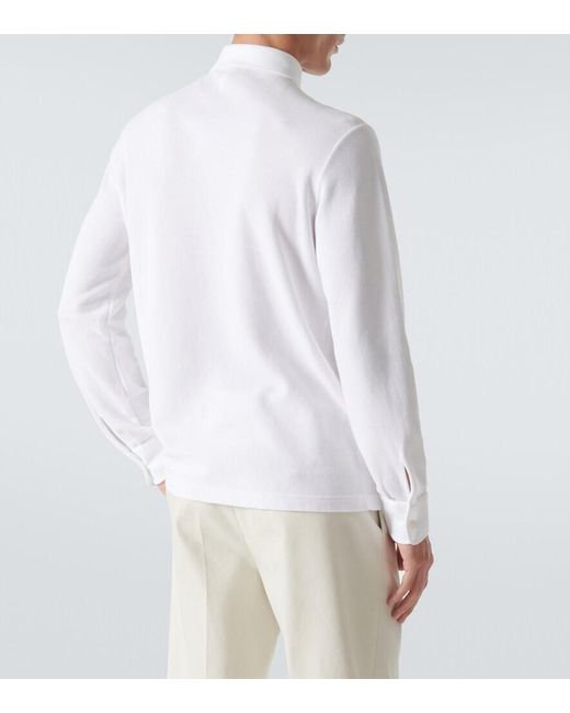 Loro Piana White Cotton Long-Sleeved Polo Sweater for men