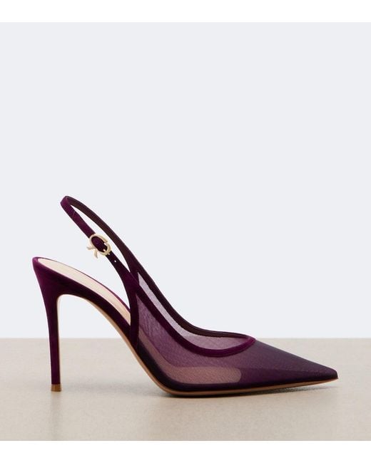 Gianvito Rossi Purple Suede-Trimmed Organza Slingback Pumps
