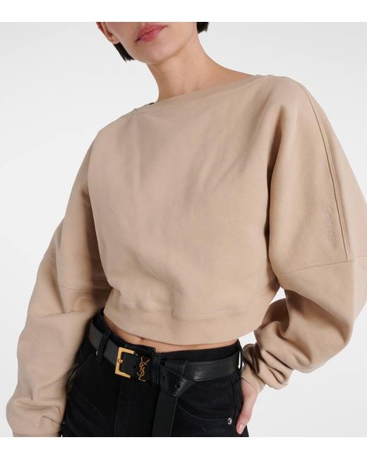 Saint Laurent Natural Cropped Cotton Fleece Sweatshirt