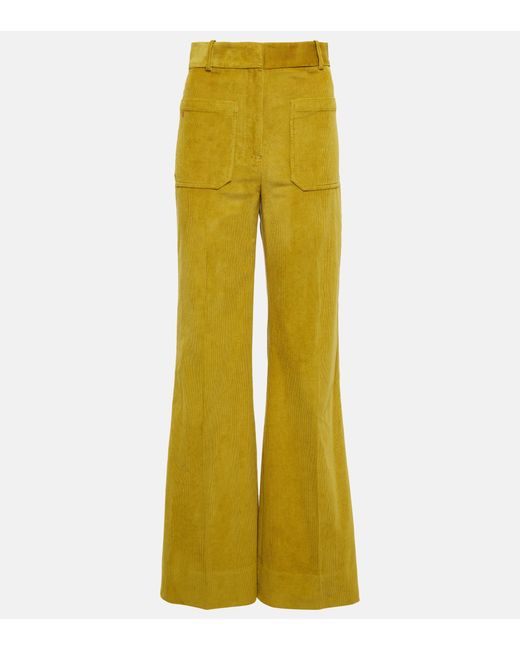 Victoria Beckham Yellow Alina Corduroy Wide-leg Pants