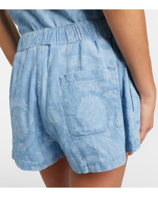 Versace Blue Barocco Denim Chambray Shorts
