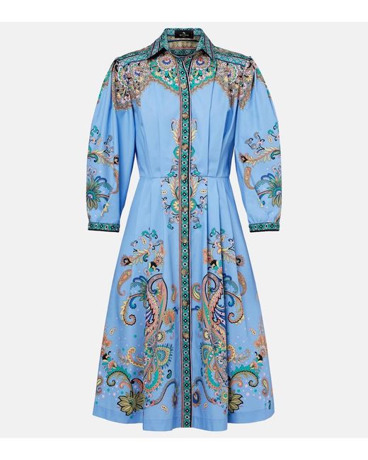 Etro Blue Printed Cotton Shirt Dress