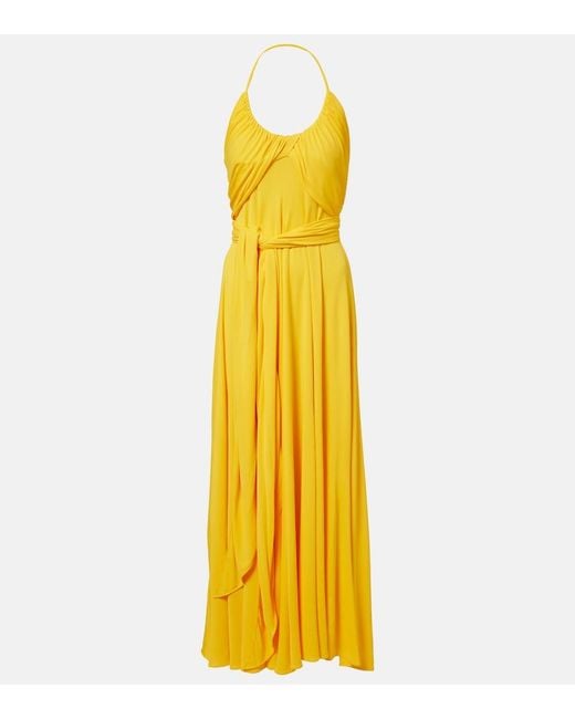 Alaïa Yellow Draped Halterneck Jersey Maxi Dress