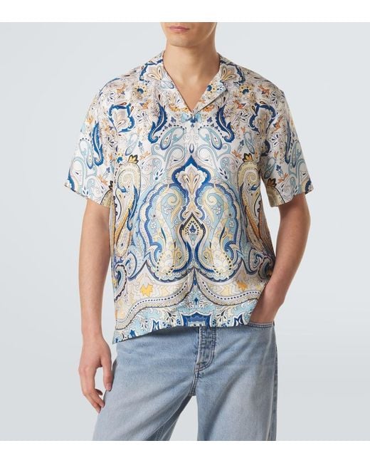 Orlebar Brown Blue Maitan Paisley Silk Shirt for men