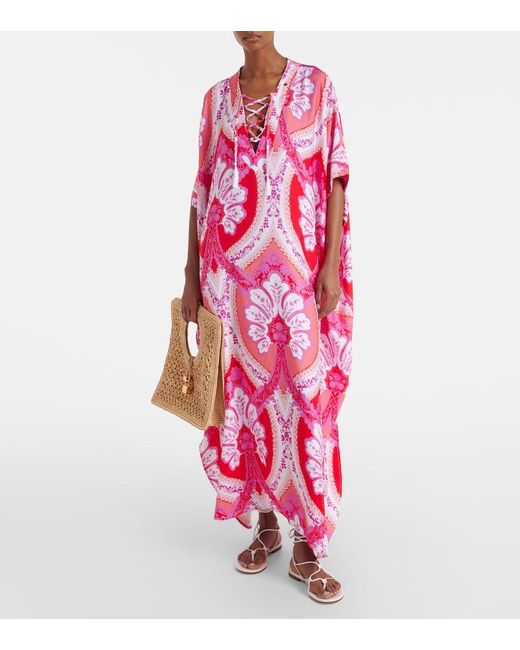 Melissa Odabash Red Carlotta Printed Satin Kaftan