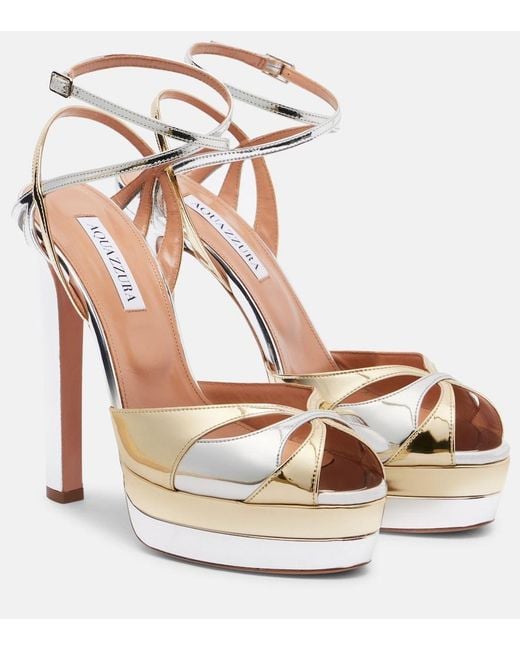 Aquazzura Metallic Moves 130 Mirrored Leather Platform Sandals