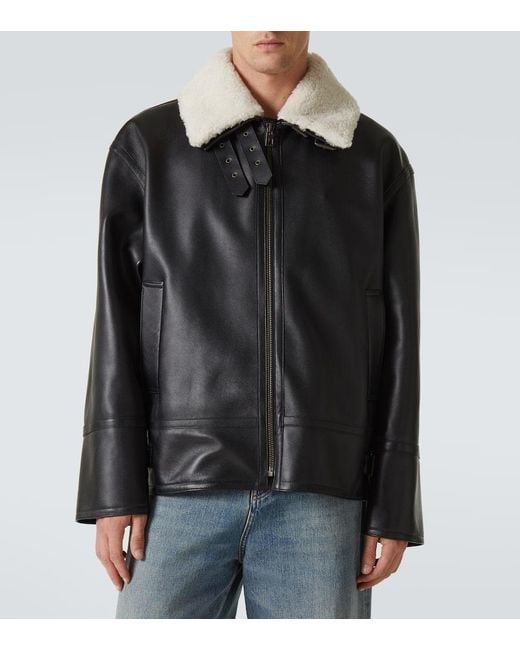 Loewe Black Shearling-Trimmed Leather Jacket for men